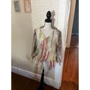 Ellen Tracy Watercolor Stripe Sheer Blouse Size XS